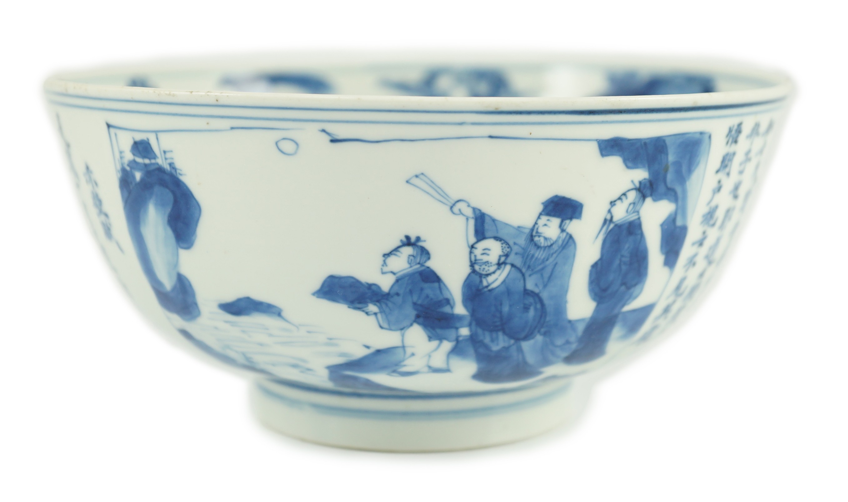A Chinese blue and white inscribed ‘Ode to the Red Cliff’ bowl, Kangxi period, painted with Su Shi