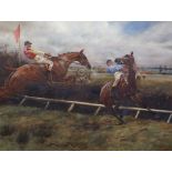 George Denholm Miles (1864–1949) Racehorses taking a jumpoil on canvassigned56 x 75cm***CONDITION