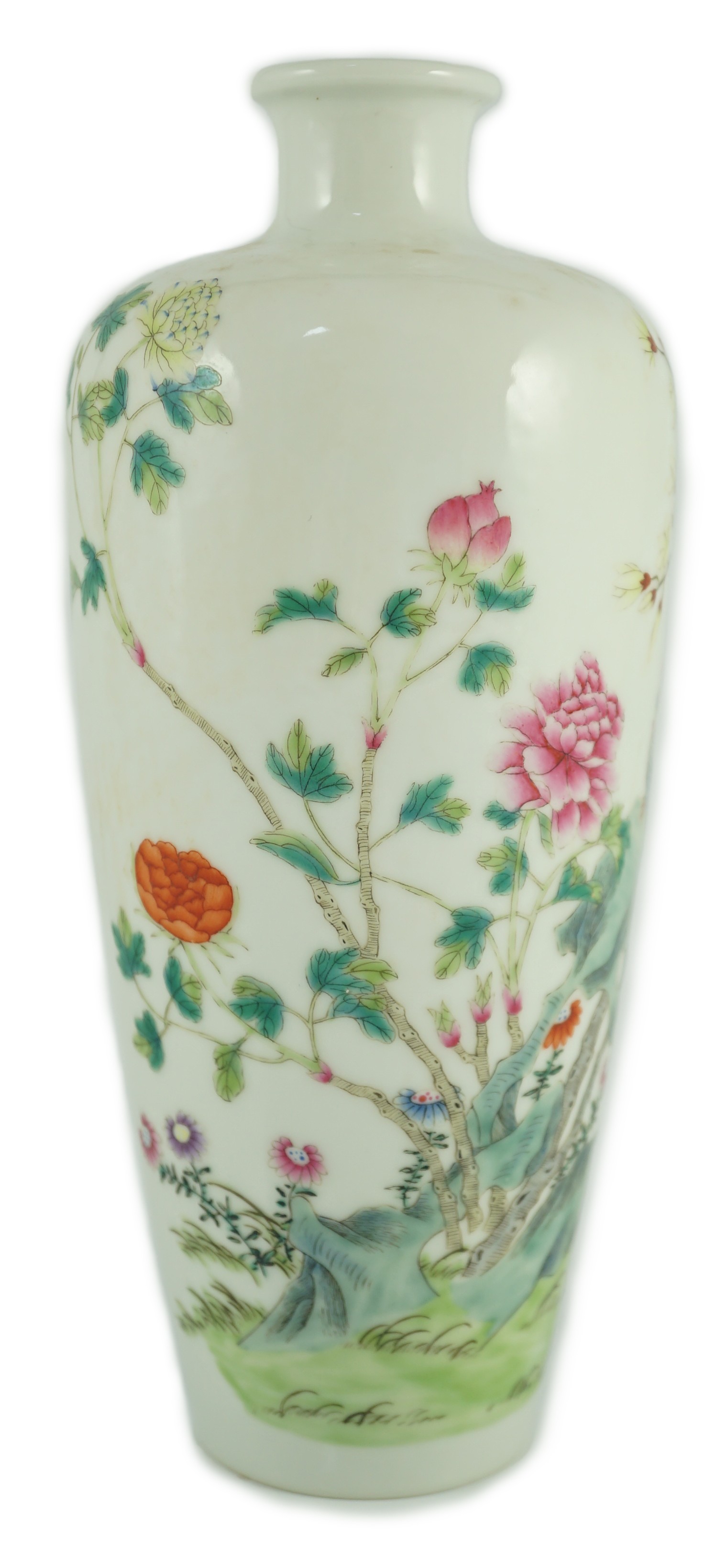 A Chinese famille rose vase, 20th century, painted with pheasants amid peonies, rockwork and