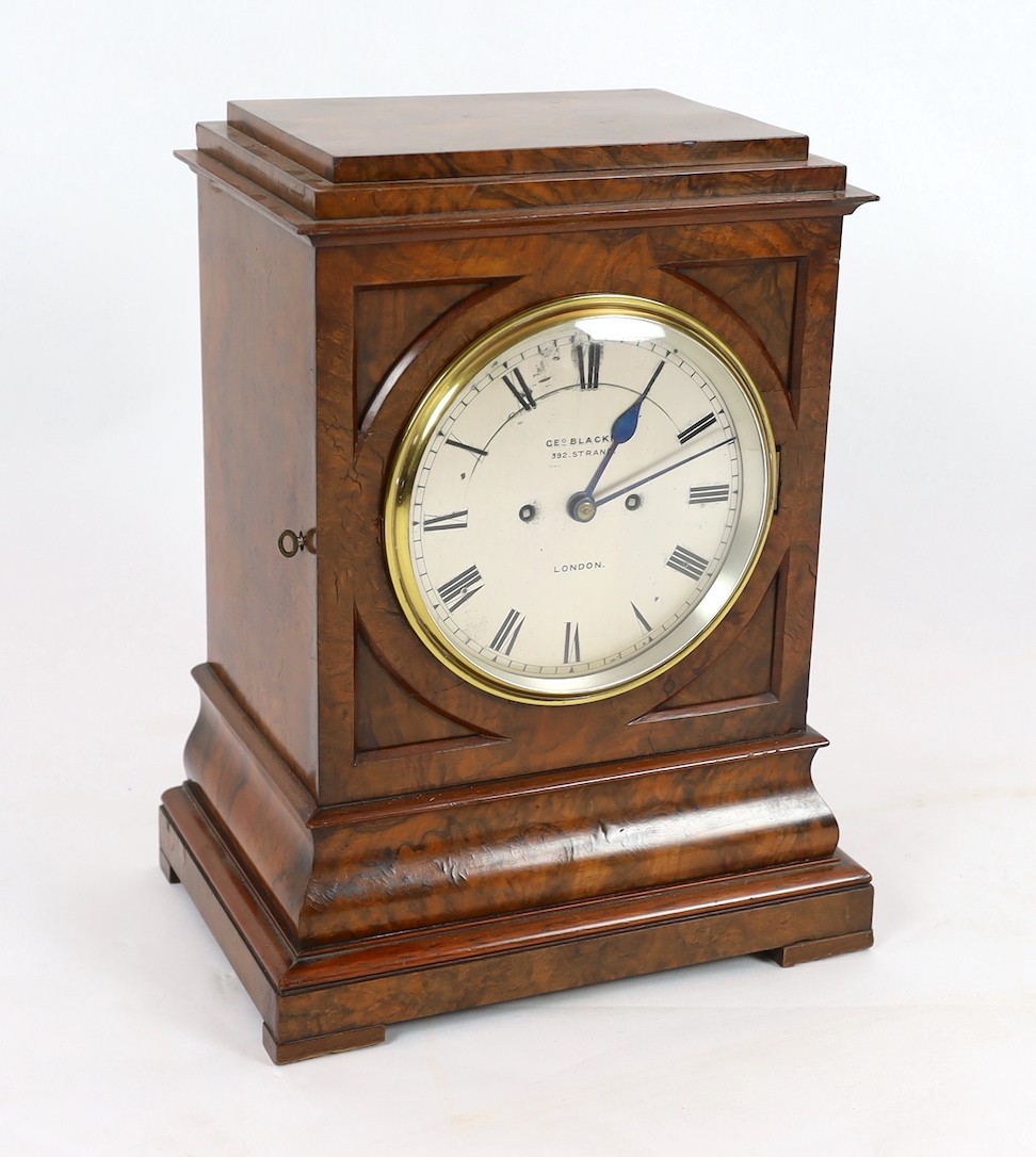 George Blackie, 392 Strand, London. A Victorian figured walnut mantel clock, in plain - Image 2 of 5