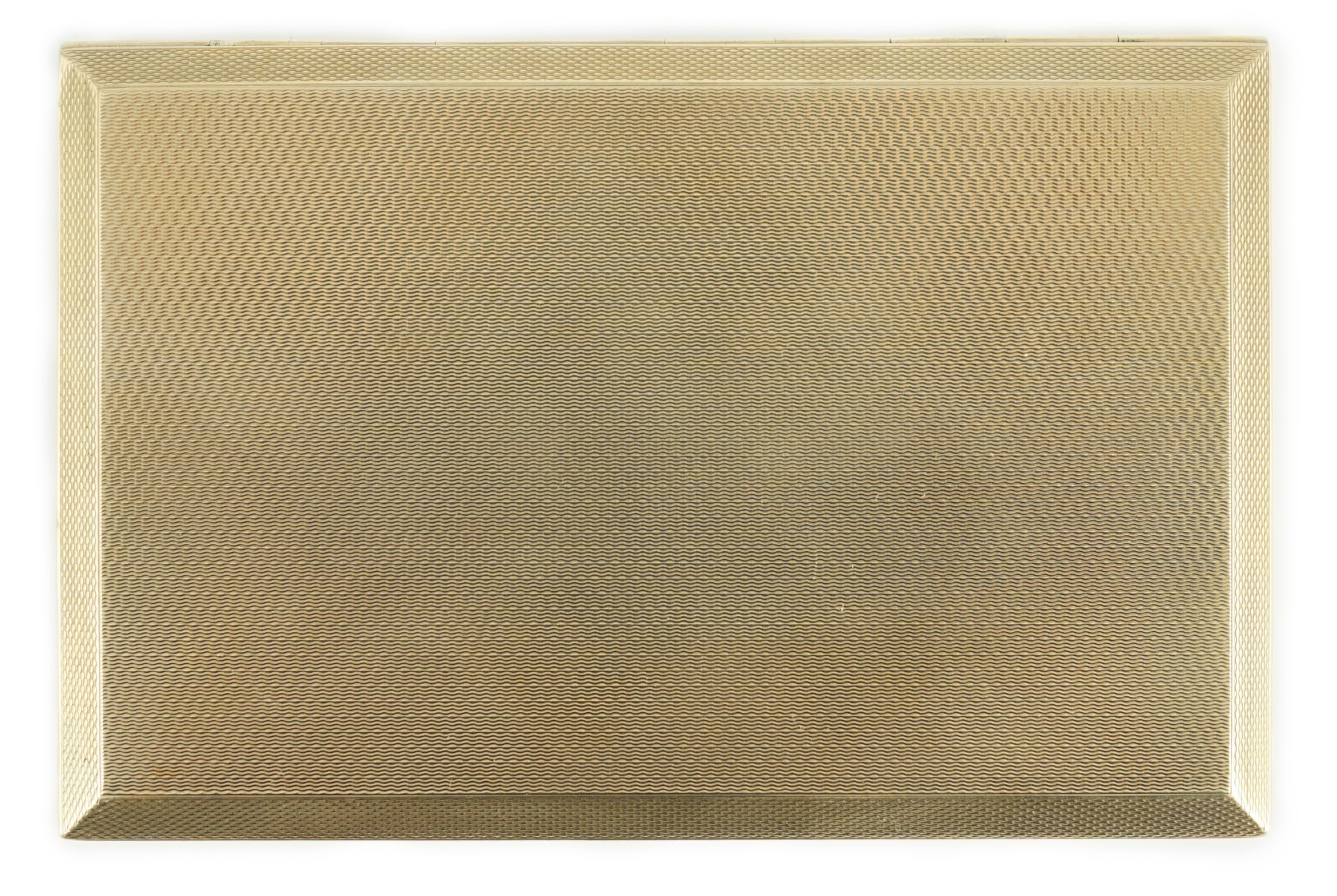 A George VI engine turned 9ct gold rectangular cigarette case, makers, B&S with engraved interior