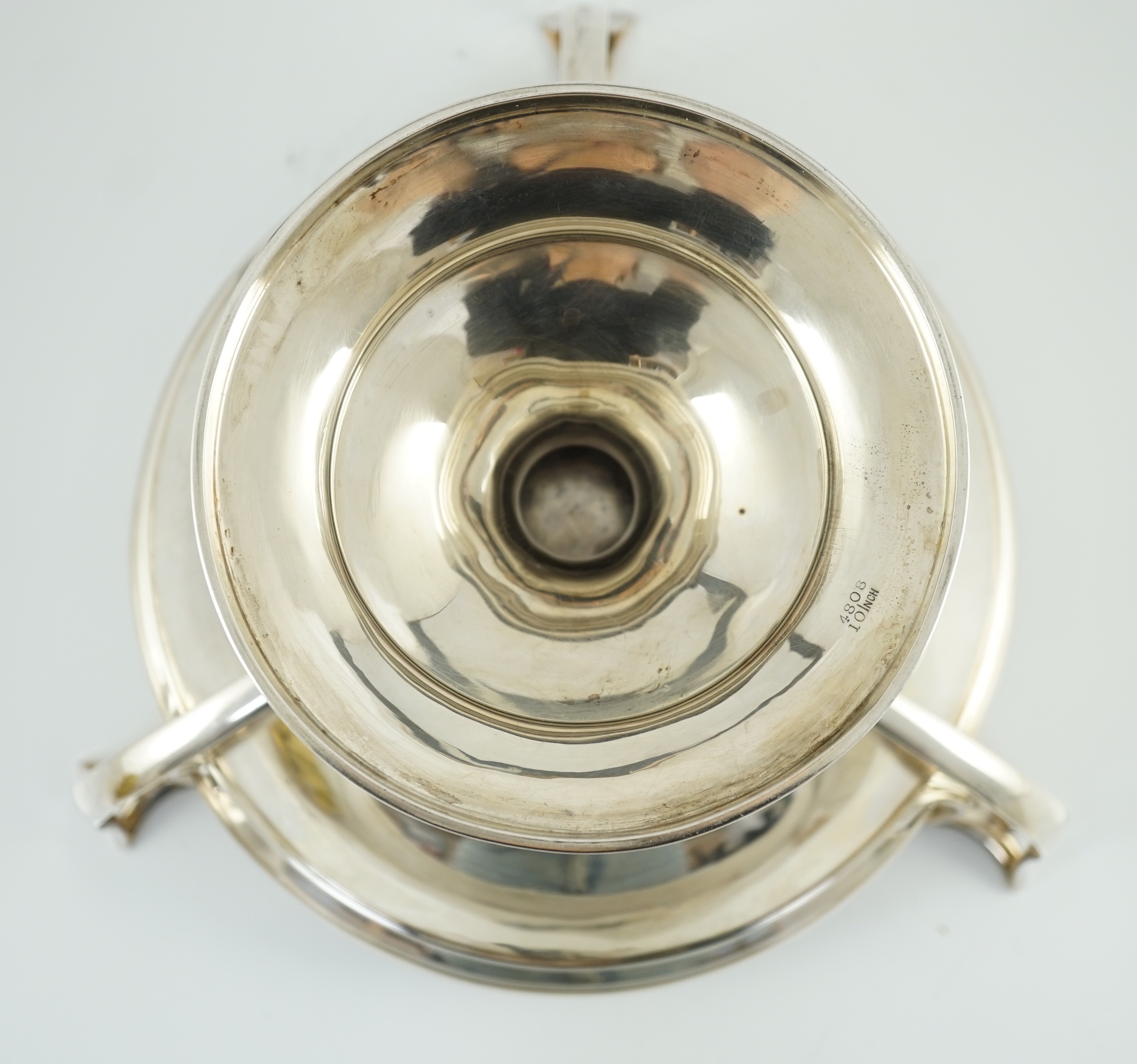 An Edwardian Art Nouveau silver tri-handled pedestal fruit bowl, by Joseph Rodgers & Sons, with - Image 6 of 7