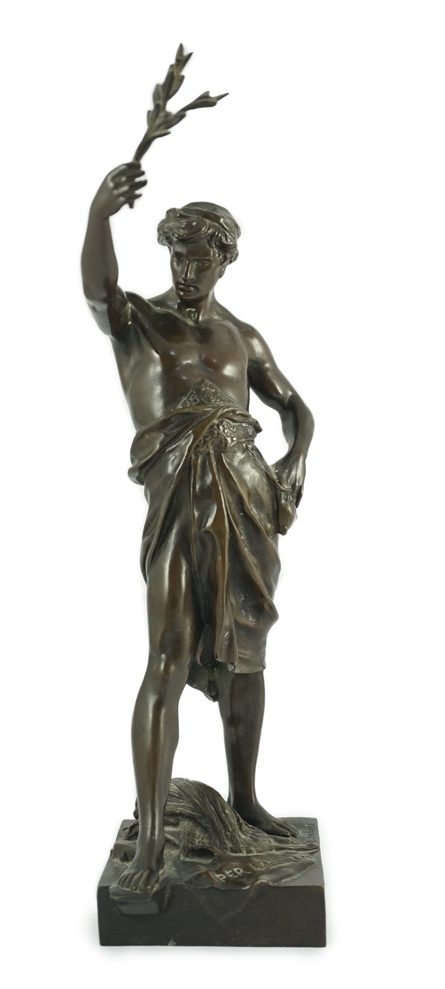 Emile Louis Picault (1833-1915). A French bronze figure 'Per Laborem' modelled as a classical - Image 2 of 6