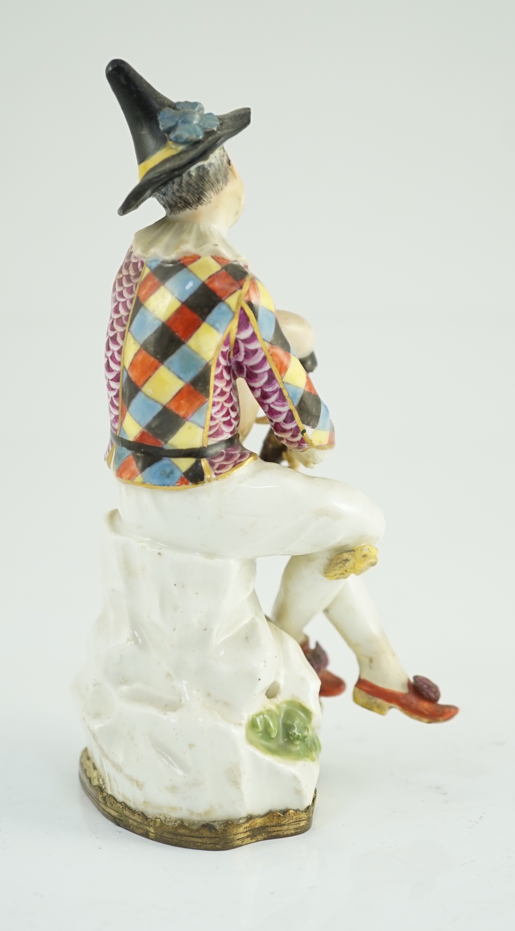 A Meissen porcelain figure of a seated bagpiper, mid 18th century, modelled by J.J. Kandler, wearing - Image 3 of 5