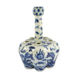 A Chinese blue and white ’dragon’ tulip vase, 19th century, painted with two confronting four claw