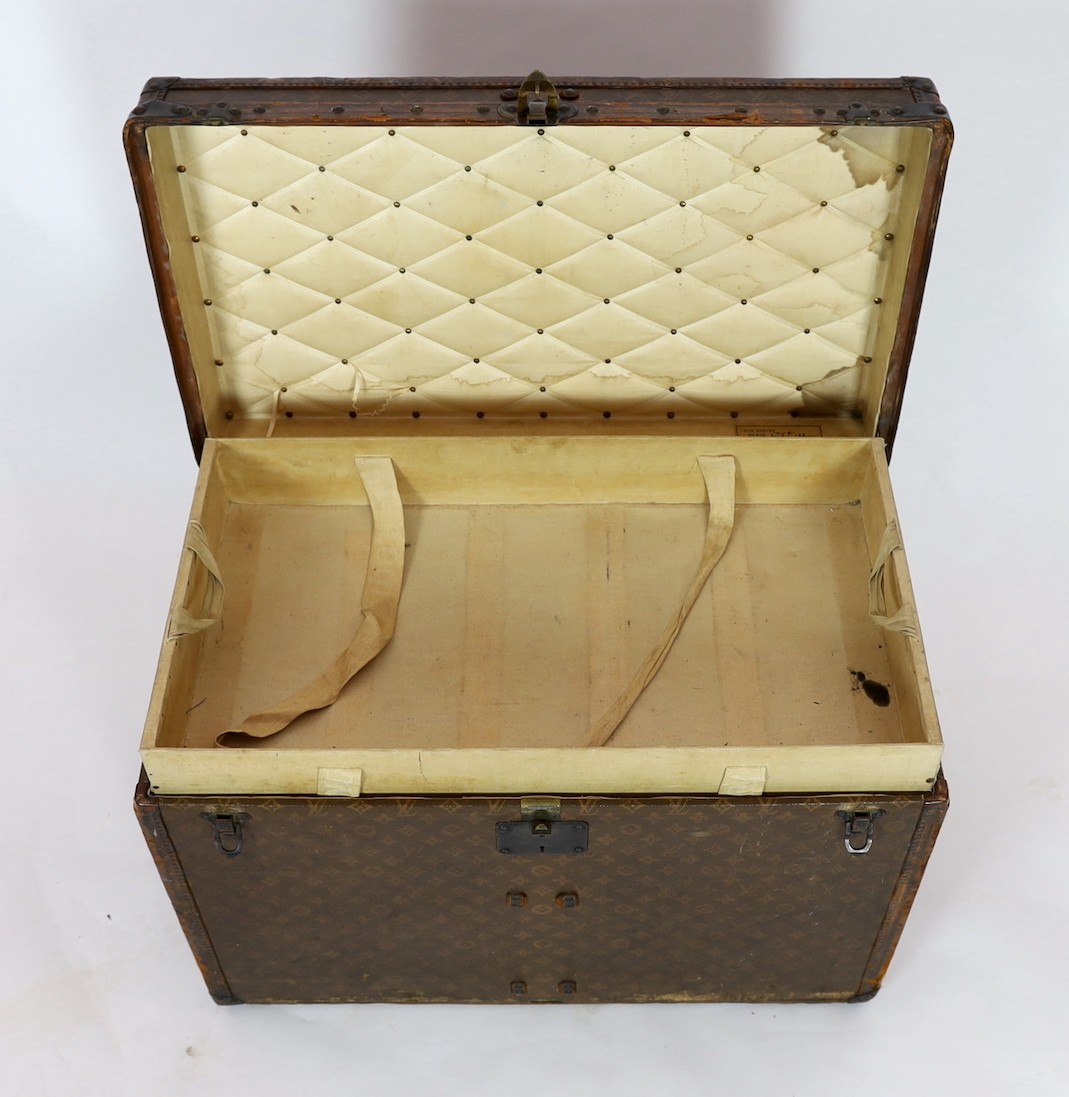 A Louis Vuitton brass mounted leather bound trunk, c.1910, numbered 137426, with LV covering and - Image 5 of 7