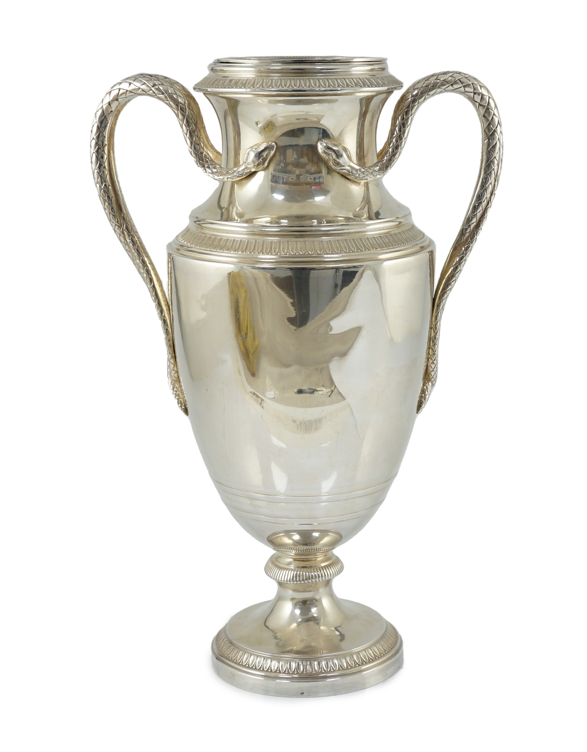 An early 20th century French 950 standard silver two handled vase shaped wine cooler, by Teytard