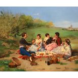 J. Ruiz (Spanish, 19thC) 'A Spanish Picnic'oil on mahogany panelsigned and dated Seville 188137 x