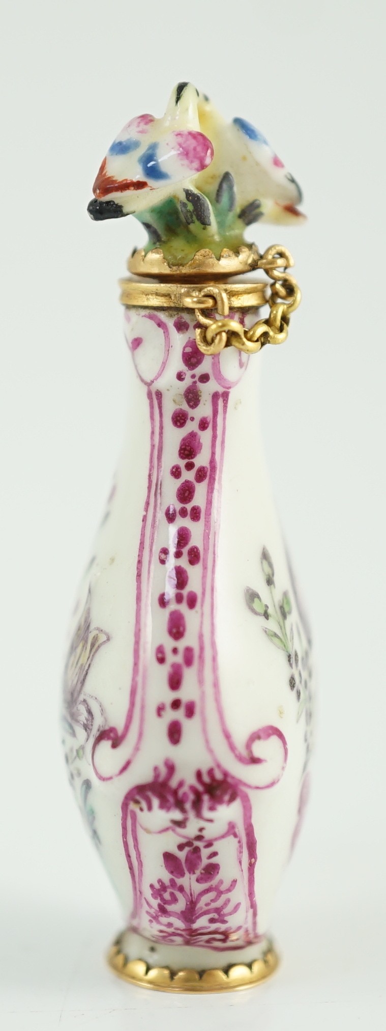 A good Chelsea or St James (Charles Gouyn) gold mounted porcelain scent bottle, c.1755, of rococo - Image 4 of 7