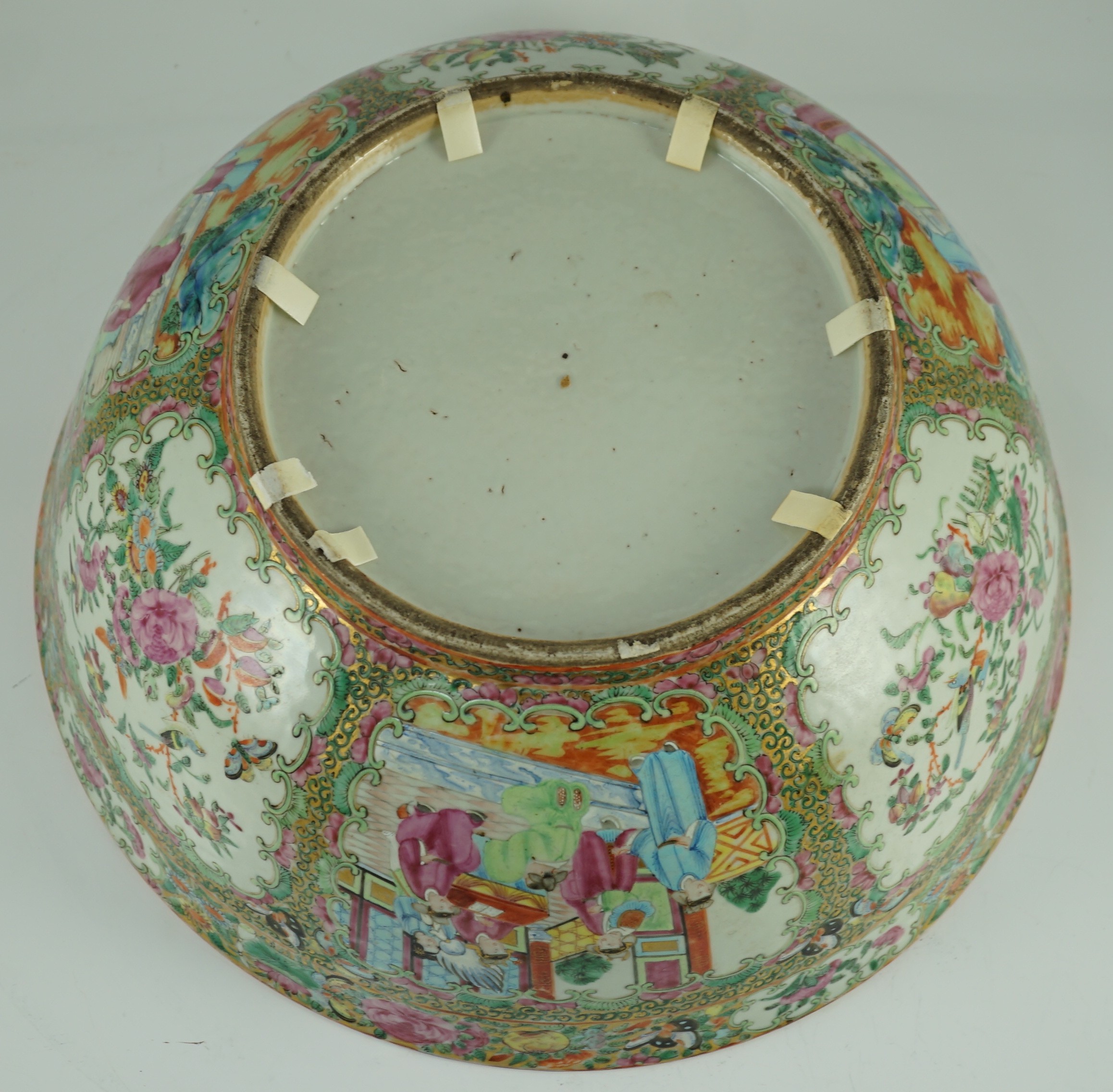 A large Chinese Canton (Guangzhou) decorated famille rose bowl, c.1830-50, typically painted to - Image 9 of 9