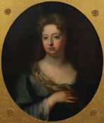 Circle of Sir Godfrey Kneller (British, 1646-1723) Portrait of a lady wearing a blue dressoil on