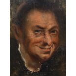 17th century Italian School Head of a laughing manoil on paper laid down on wood30 x 22cm, in a
