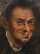 17th century Italian School Head of a laughing manoil on paper laid down on wood30 x 22cm, in a