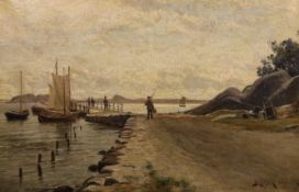Berndt Adolf Lindholm (French/Swedish, 1841-1914) Harbour scene and River landscapepair of oils on