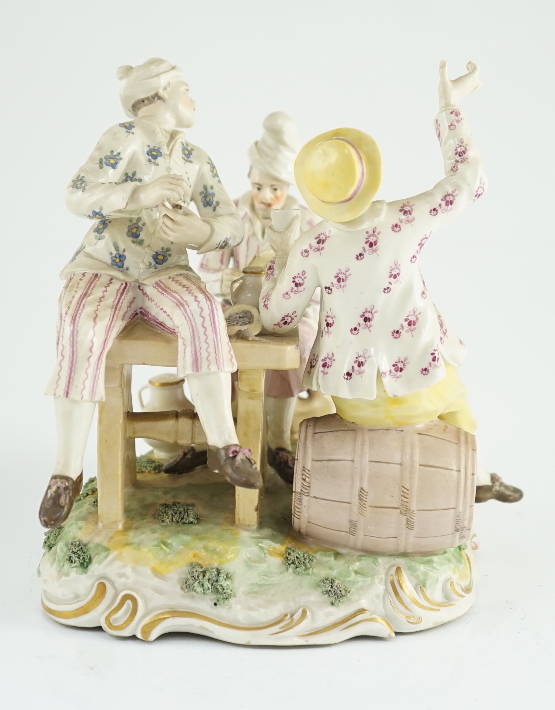 A Frankenthal porcelain group of three carousing men, c.1770-75, modelled by Karl Gottlieb Lück, one - Image 3 of 6