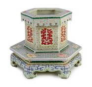 A Chinese enamelled porcelain hexagonal jardiniere, Qianlong period (1736-95), the upper section
