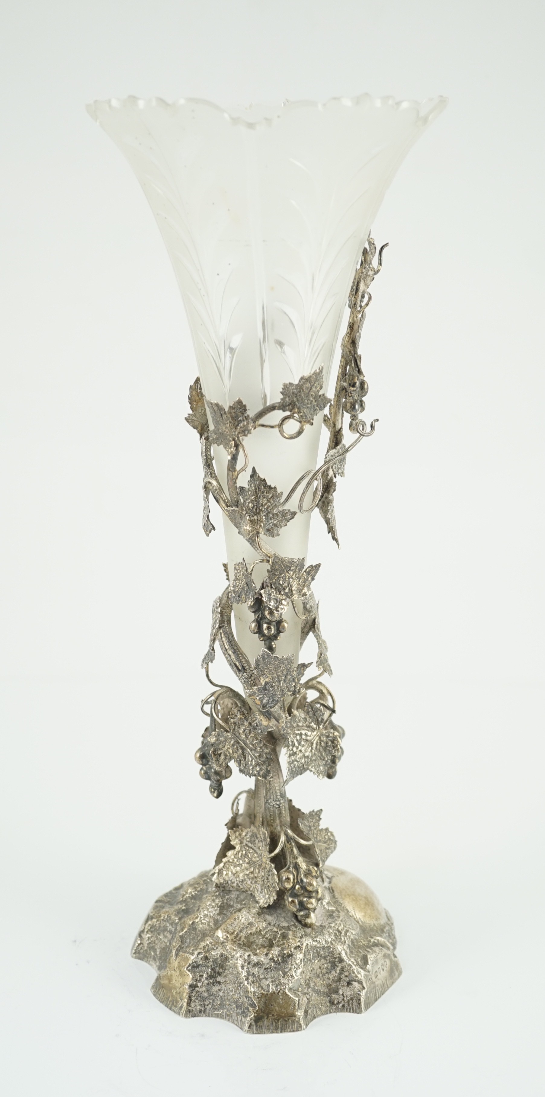 A late Victorian silver centrepiece, with frosted glass trumpet shaped insert, by Cornelius Joshua - Image 3 of 3