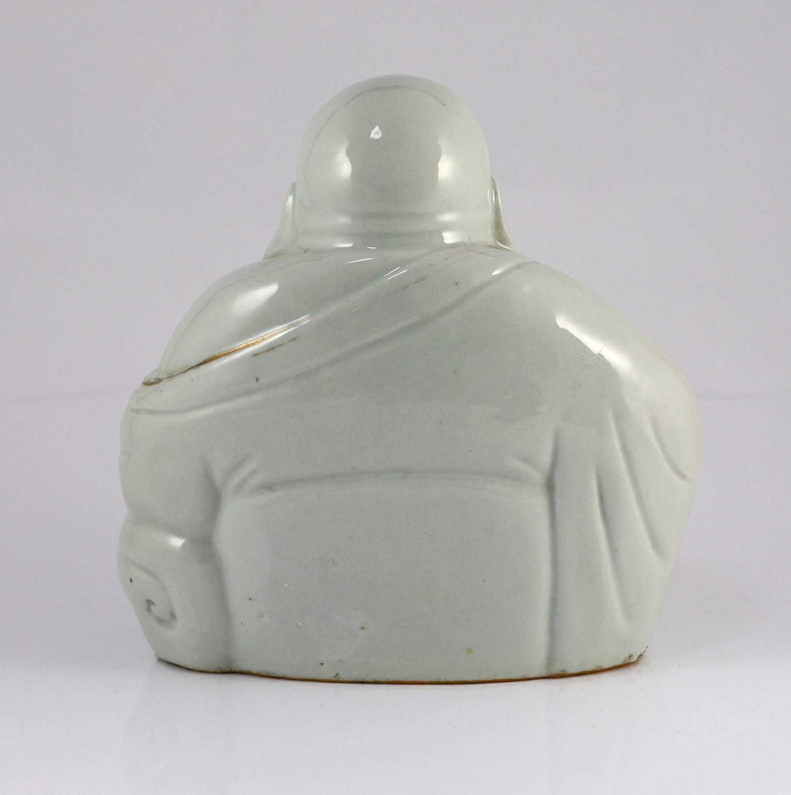 A Chinese porcelain figure of Budai, Republic period, holding a rosary in his right hand, his robe - Image 4 of 6