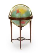 A 20th century Philips 19 inch terrestrial globe, with lacquered brass mounts, parquetry and
