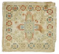 An 18th century Creton fine hand woven linen square, possibly an altar piece, hand worked with a