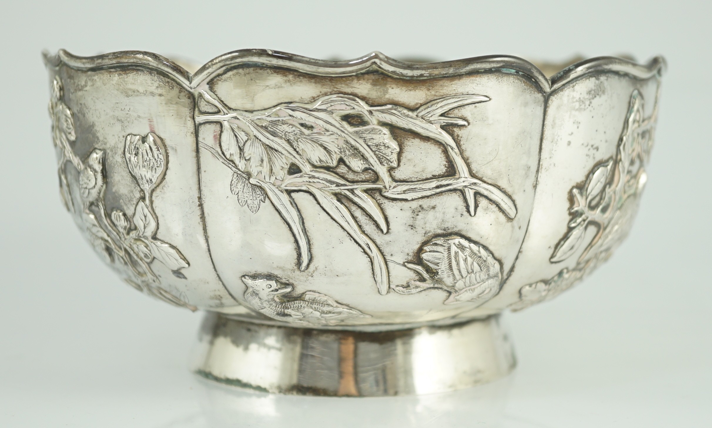 A late 19th century Chinese Export silver circular bowl, by Chong Woo, Hong Kong, applied with - Image 2 of 6
