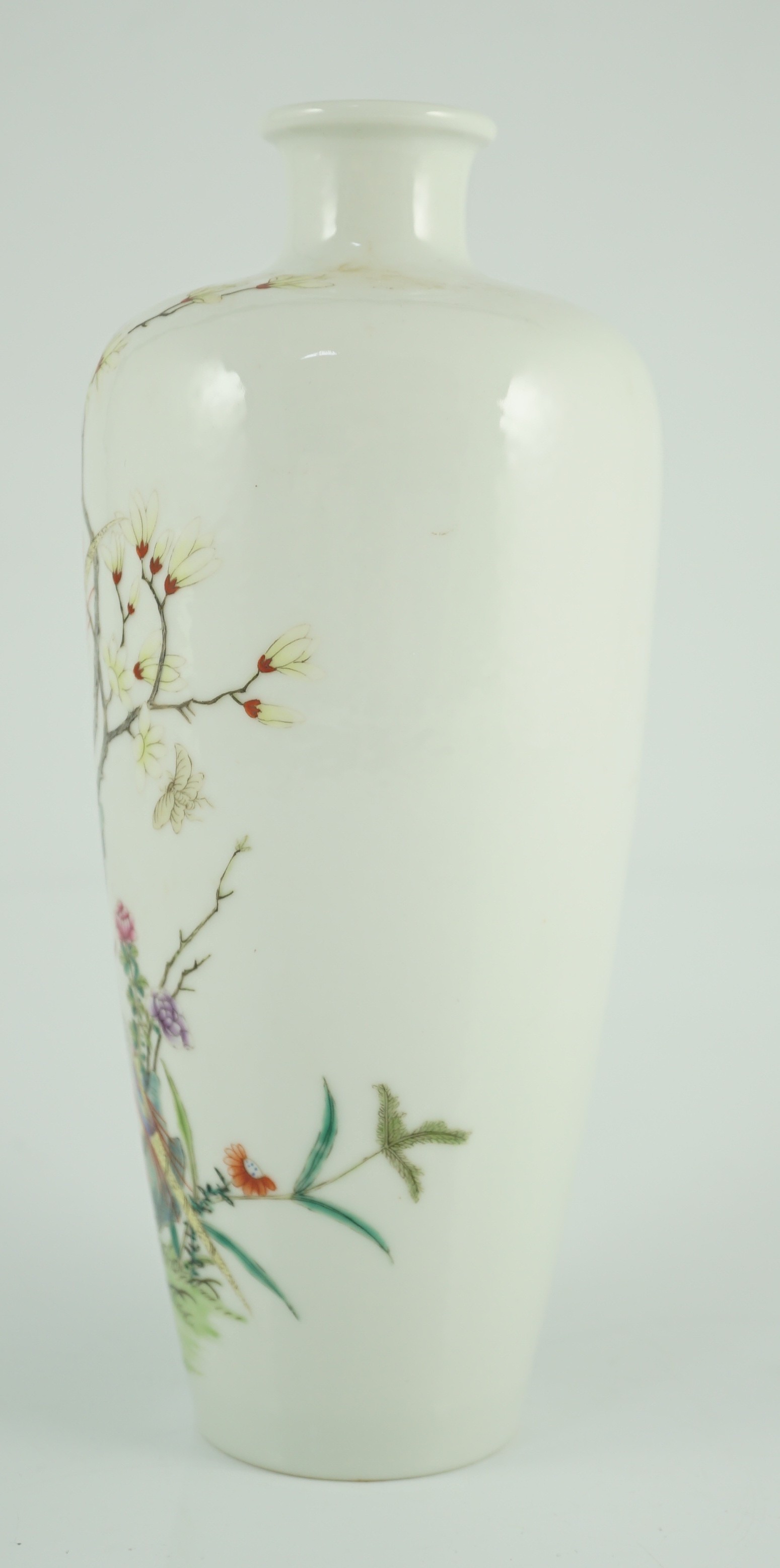 A Chinese famille rose vase, 20th century, painted with pheasants amid peonies, rockwork and - Image 3 of 6