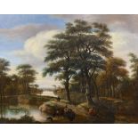Pieter Jansz Van Asch (Dutch, 1603-1678) An extensive wooded river landscape with figures and