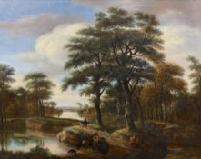 Pieter Jansz Van Asch (Dutch, 1603-1678) An extensive wooded river landscape with figures and