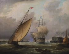 Follower of Charles Brooking (British, c.1723-1759) Shipping off the coast with a frigate flying a