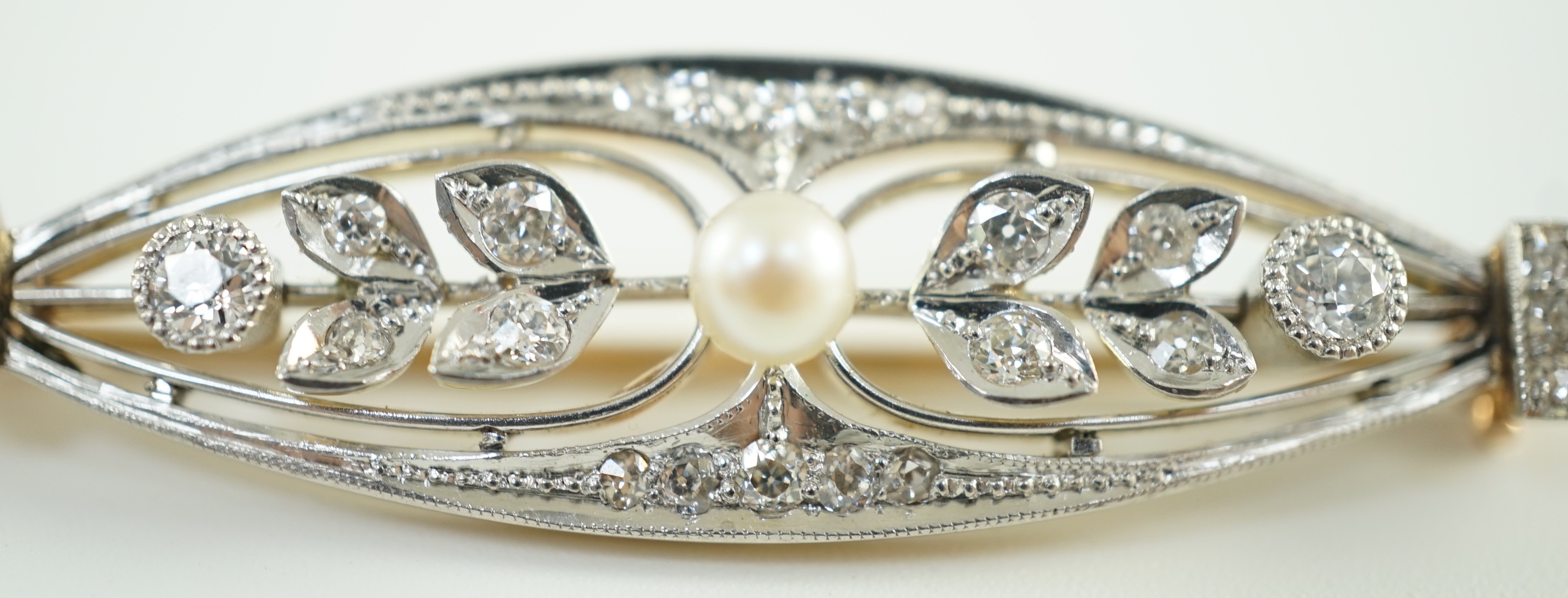 An early to mid 20th century gold and platinum, pearl and round cut millegrain set diamond cluster - Image 4 of 6