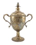 A George III silver presentation two handled vase shaped pedestal cup and cover by Richard