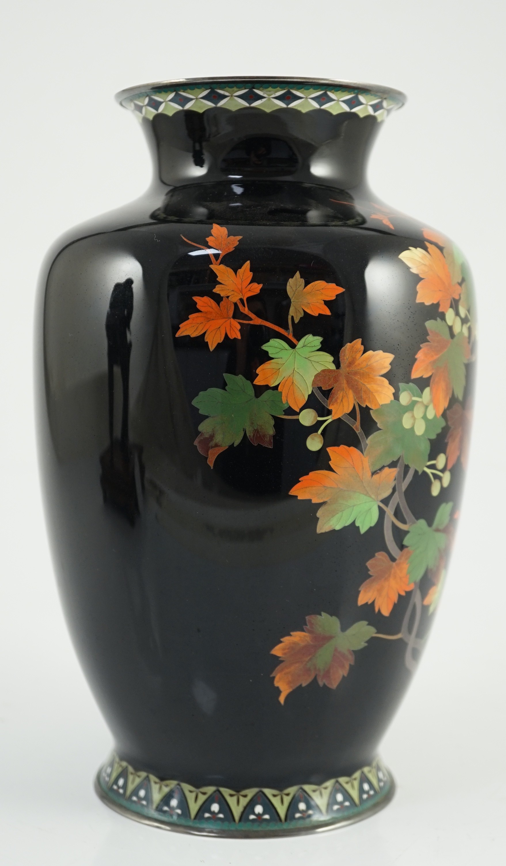 A Japanese silver wire cloisonné enamel vase, third quarter 20th century, decorated with fruiting - Image 5 of 6