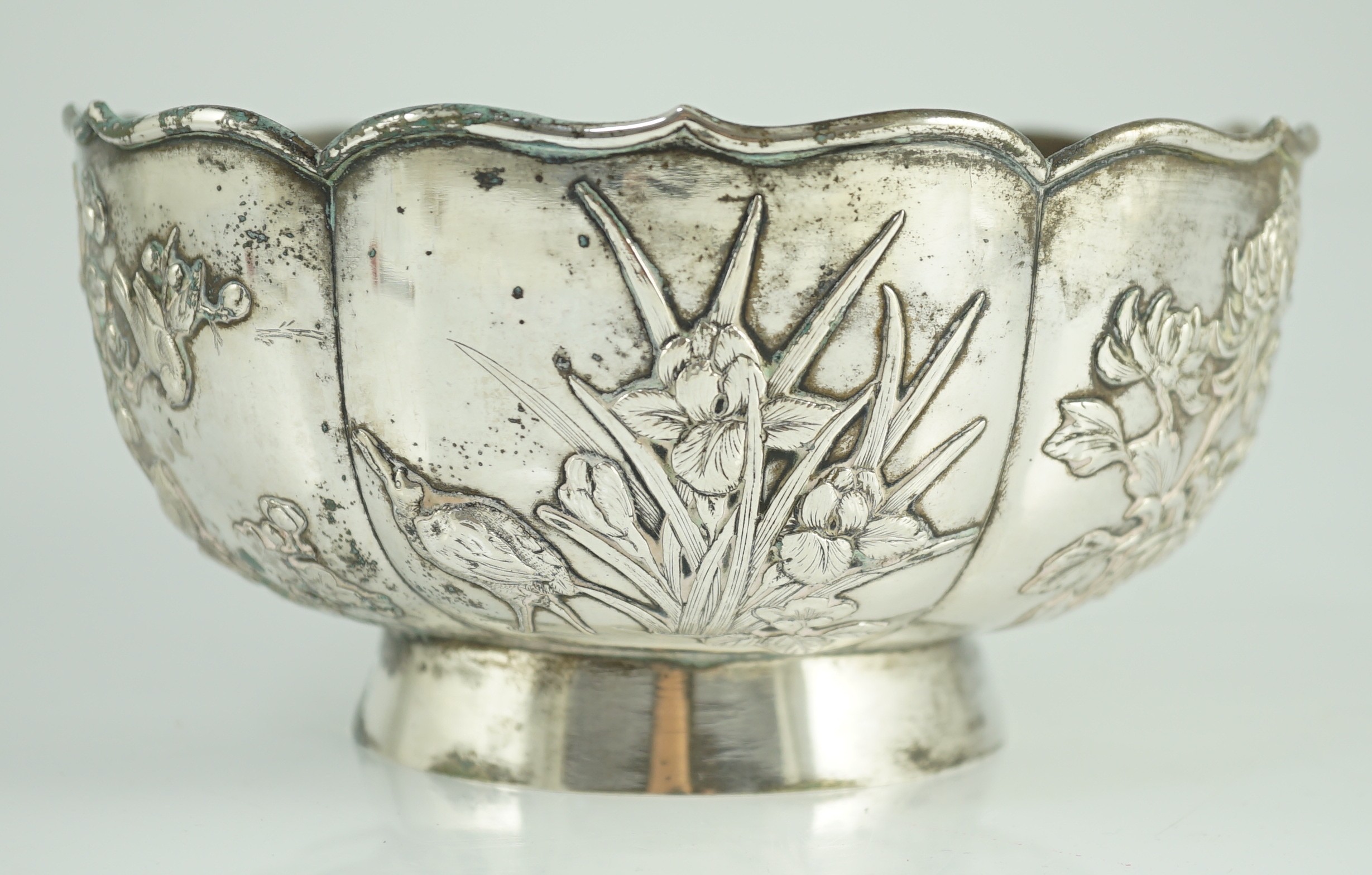 A late 19th century Chinese Export silver circular bowl, by Chong Woo, Hong Kong, applied with - Image 3 of 6