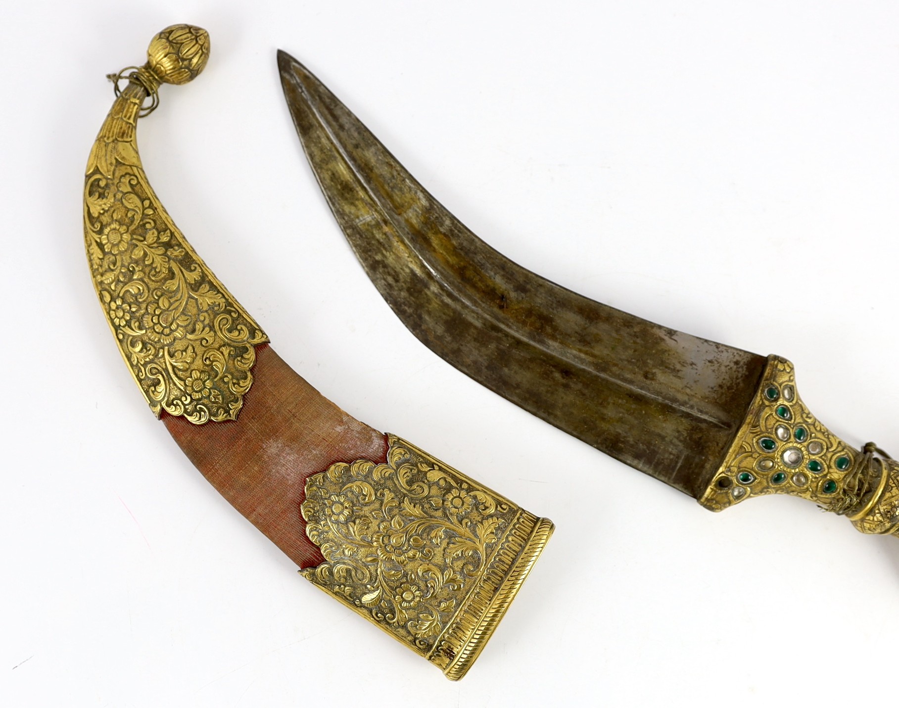 An Indian gilt copper and paste mounted dagger (jambiya), Kutch, 19th century, with bejewelled - Image 2 of 3