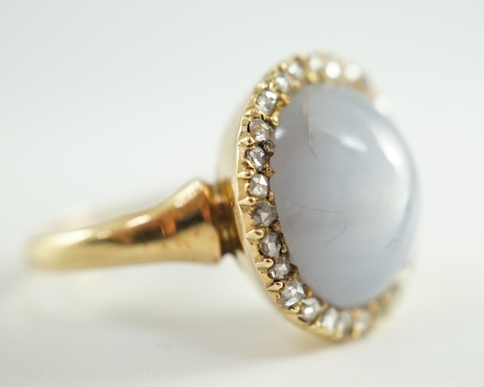 An early to mid 20th century 18ct gold, cabochon star sapphire and rose cut diamond set oval cluster - Image 6 of 6