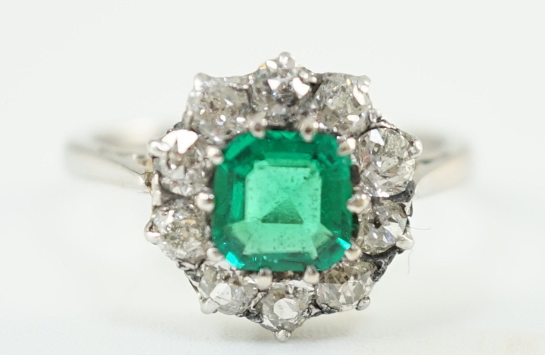 An early to mid 20th century, platinum, octagonal cut emerald and round cut diamond set circular - Image 2 of 6