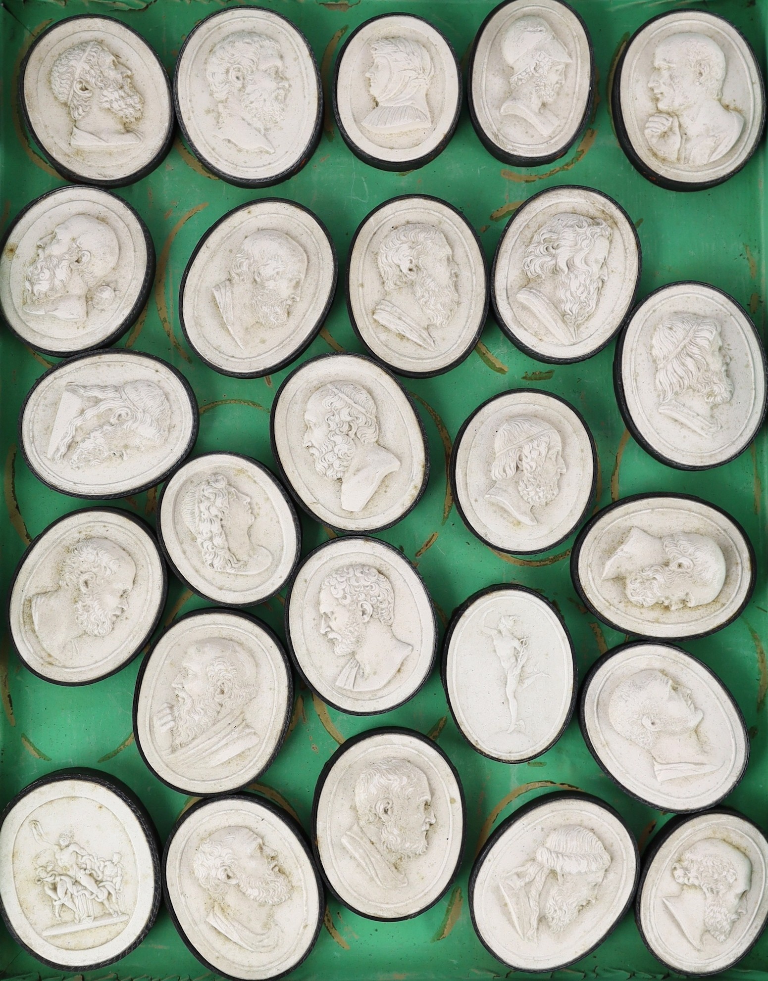 A cased set of eighty three Italian Grand Tour plaster roundels after intaglios of various subjects, - Image 2 of 7