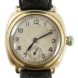 A gentleman's 1930's 9ct gold Rolex manual wind wrist watch, with Arabic dial and subsidiary