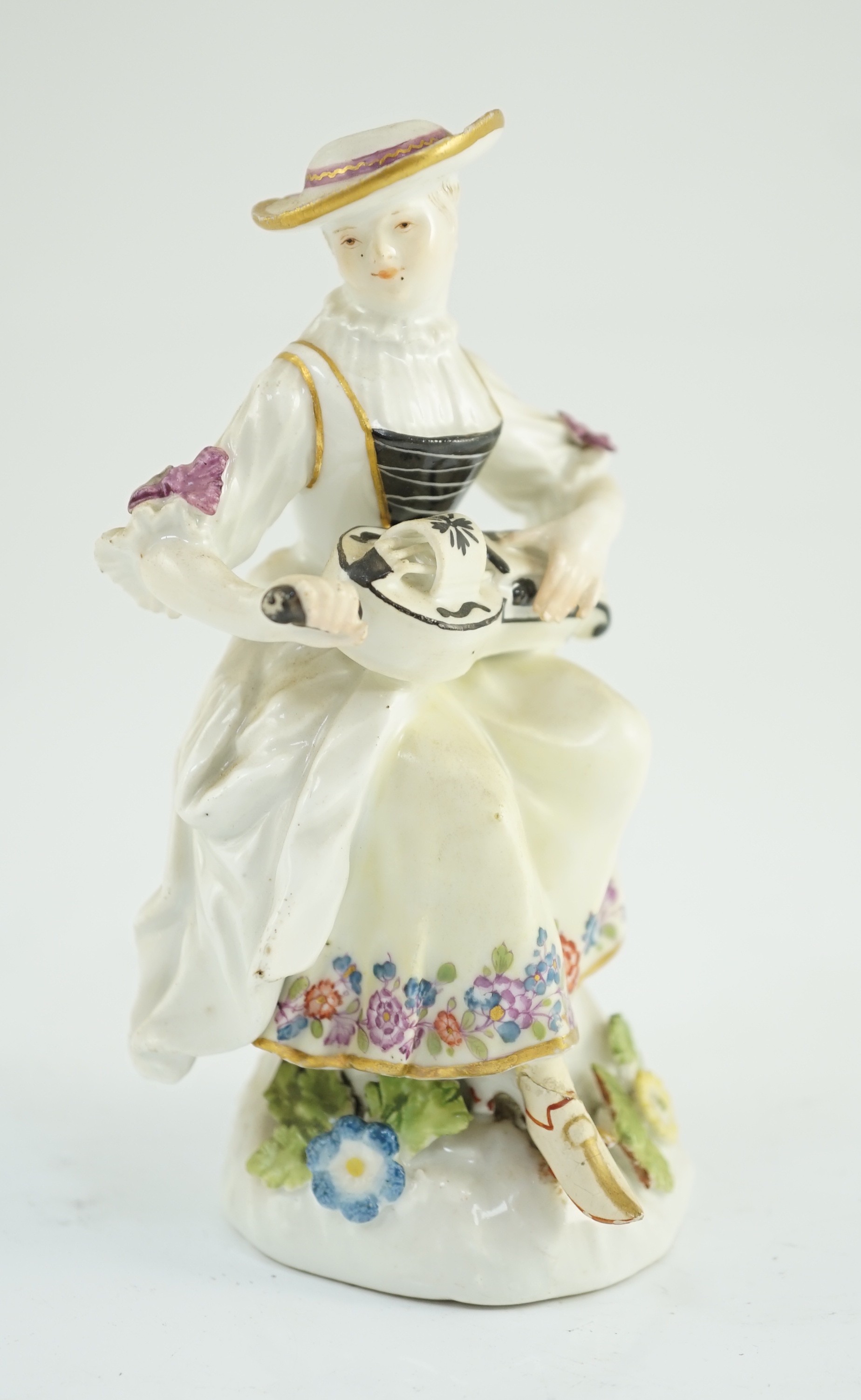A Meissen porcelain figure of a woman playing the hurdy gurdy, mid 18th century, possibly modelled - Image 5 of 6