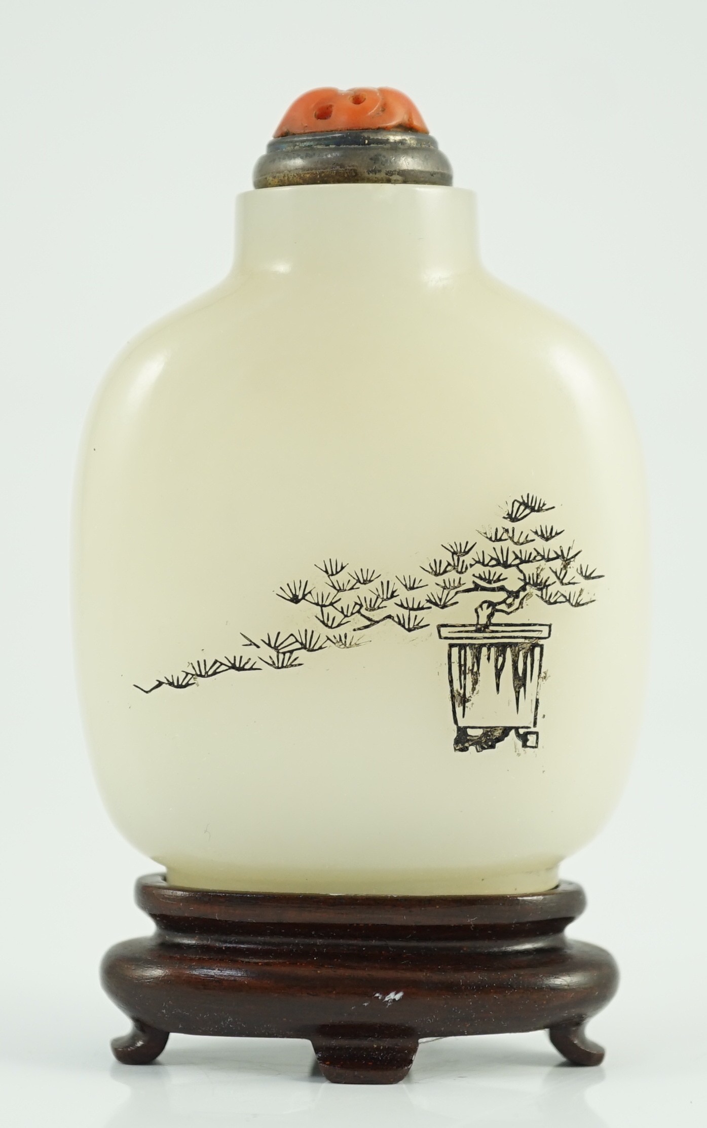 A Chinese inscribed white jade snuff bottle, 19th century, the stone is of good even tone, the - Image 9 of 17