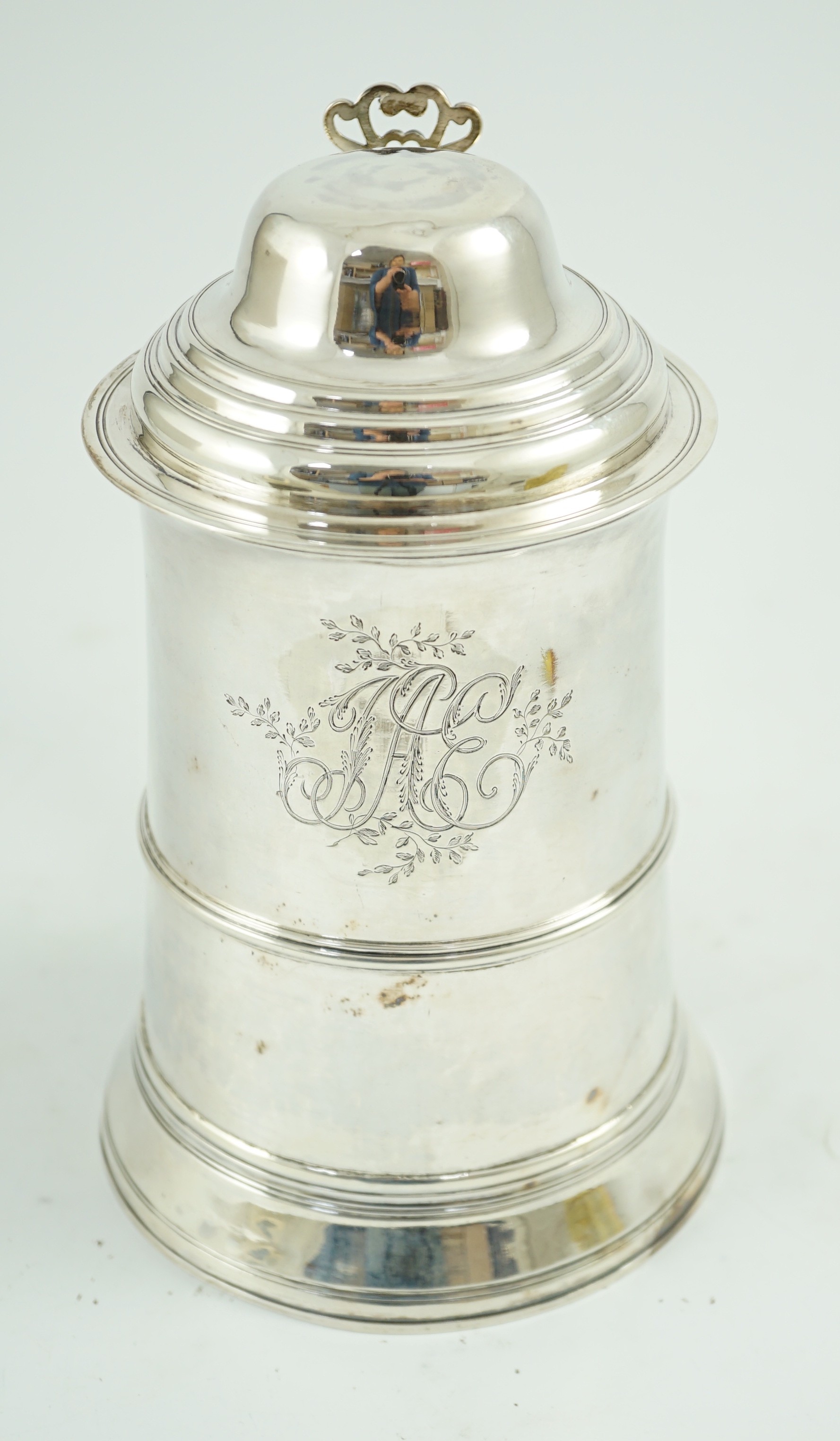 A large George III silver tankard, by George Smith II and Thomas Hayter, with later? engraved - Image 2 of 4