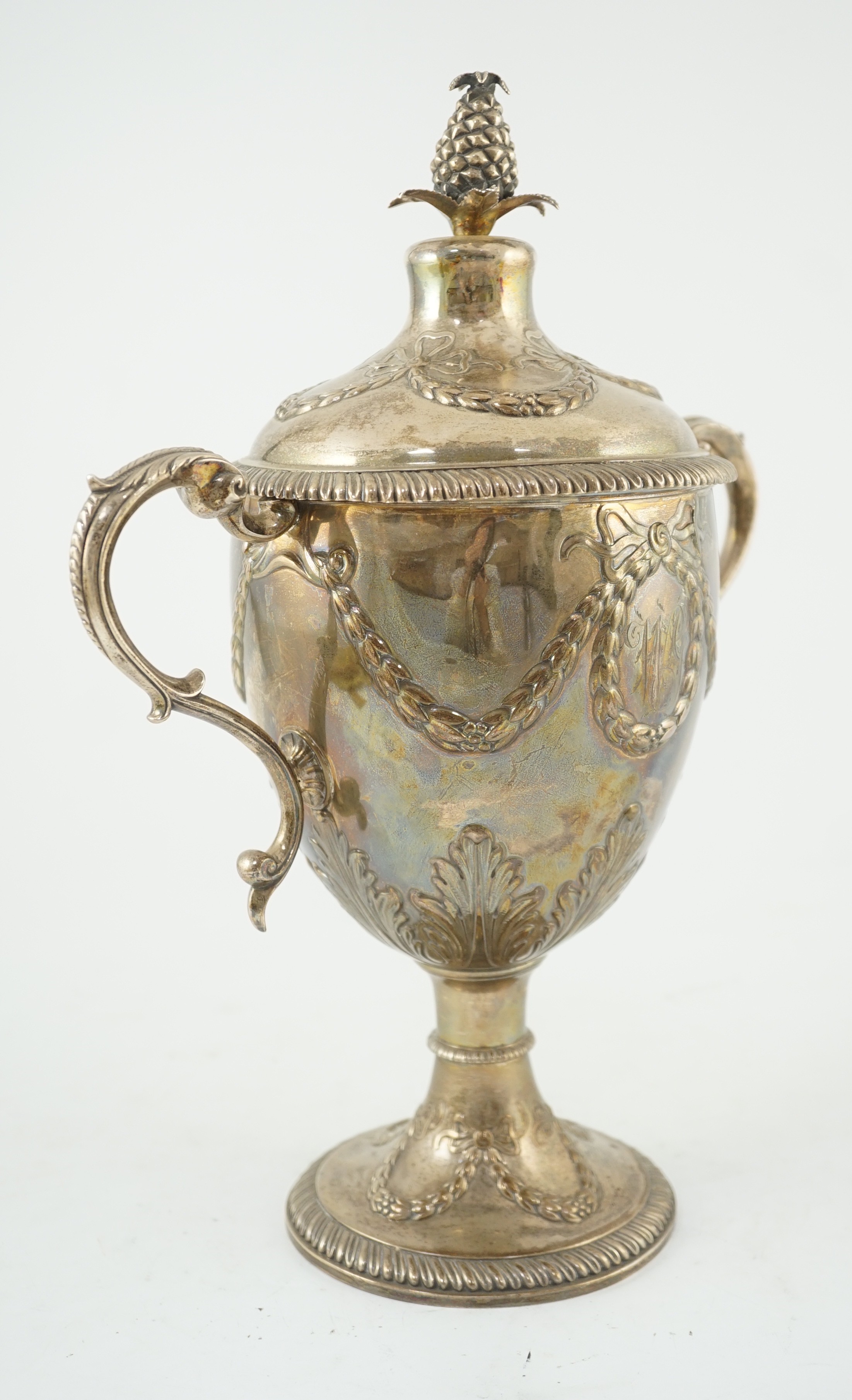 A George III silver presentation two handled vase shaped pedestal cup and cover by Richard - Image 4 of 7