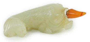 A Chinese pale celadon jade 'fish' snuff bottle, 19th century, probably converted from an earlier