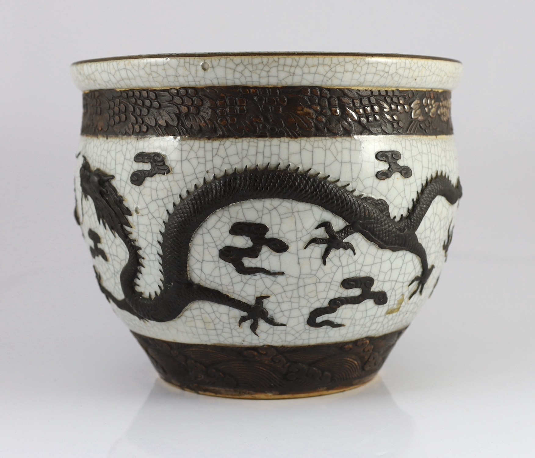 A Chinese crackle glaze 'dragon' jardiniere, late 19th century, moulded in relief and painted in - Image 2 of 6