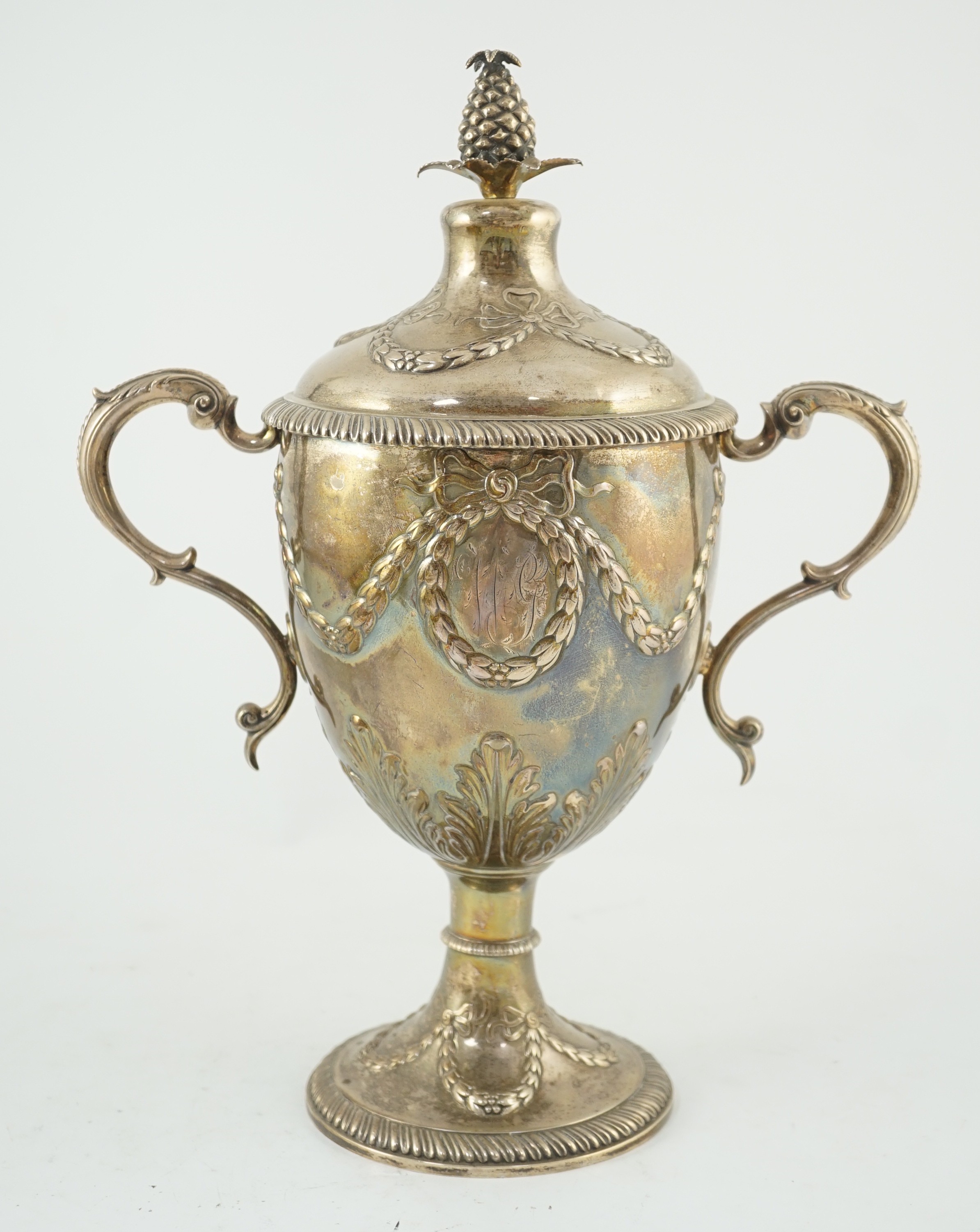 A George III silver presentation two handled vase shaped pedestal cup and cover by Richard - Image 5 of 7