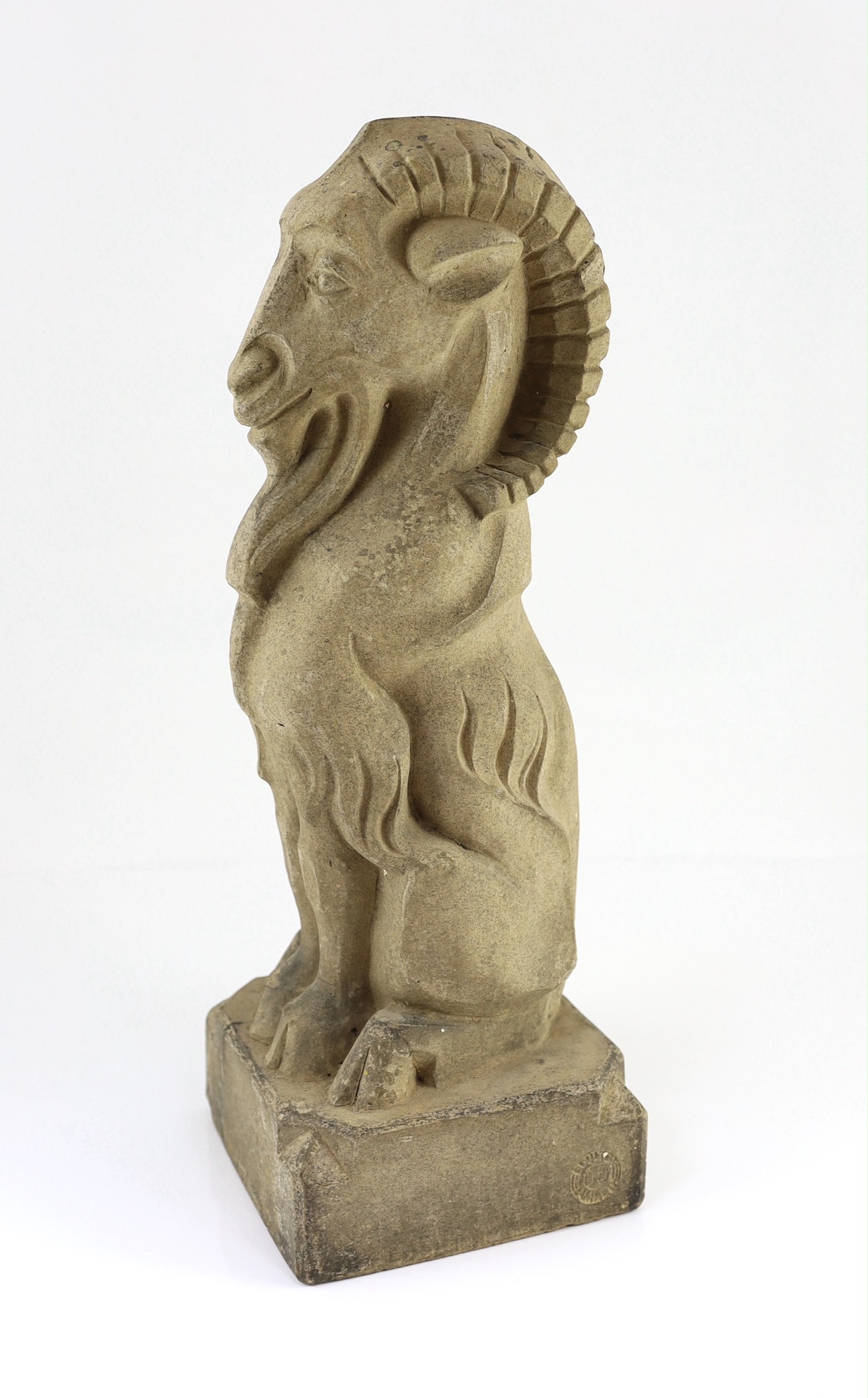 A Doulton Lambeth stoneware garden figure of a seated goat, designed by Francis Pope, early 20th - Image 2 of 4