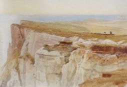 Albert Goodwin RWS (British, 1845-1932) 'Beachy Head - Driving sheep on the cliffs'watercoloursigned