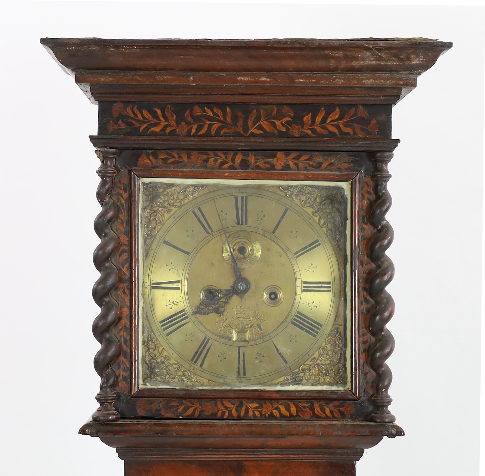 A William and Mary floral marquetry and walnut eight day longcase clock, the 11 inch square brass - Image 2 of 11