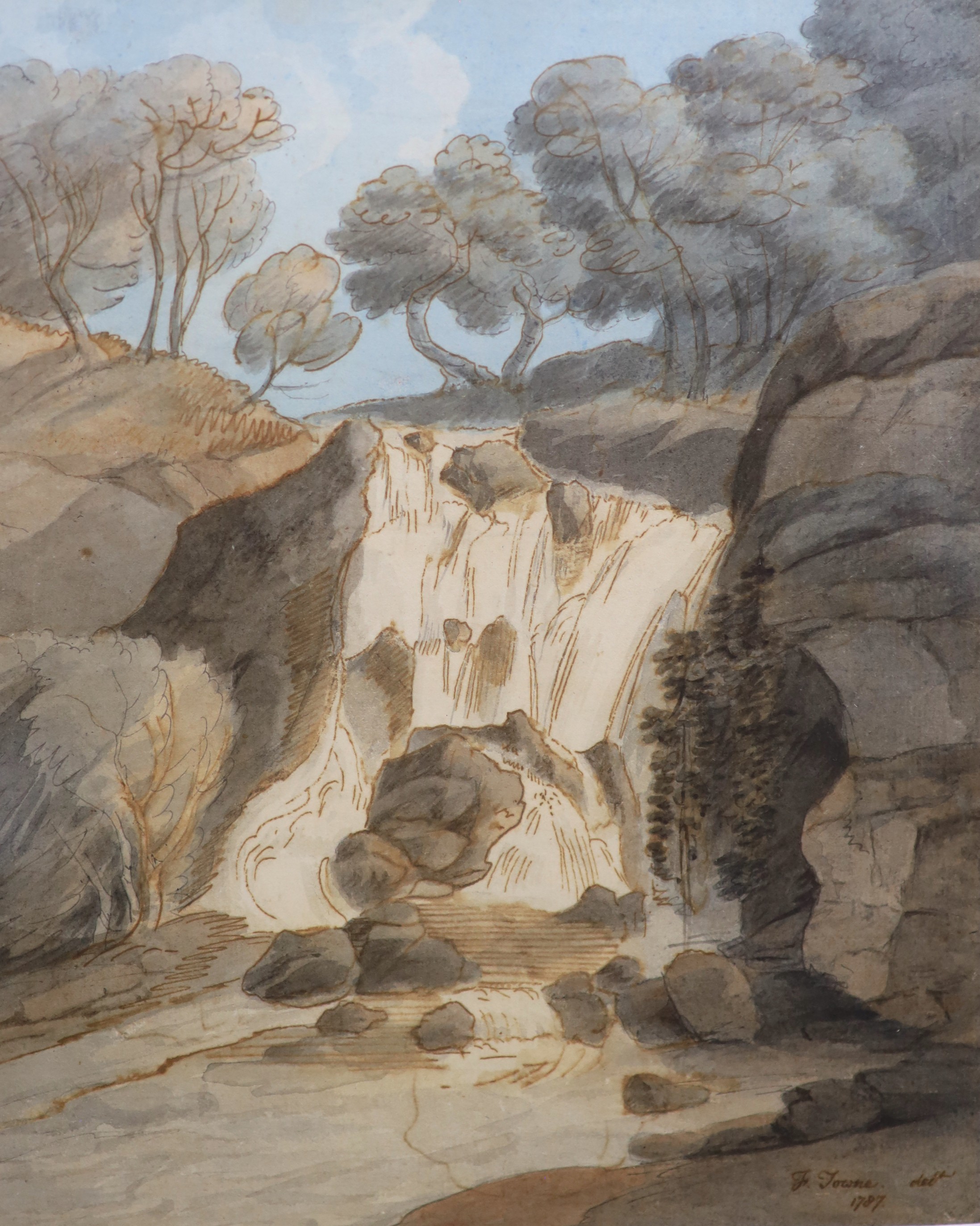 Francis Towne (British, 1740-1816) 'Waterfall at Chudley Rock'watercolour and inksigned and dated