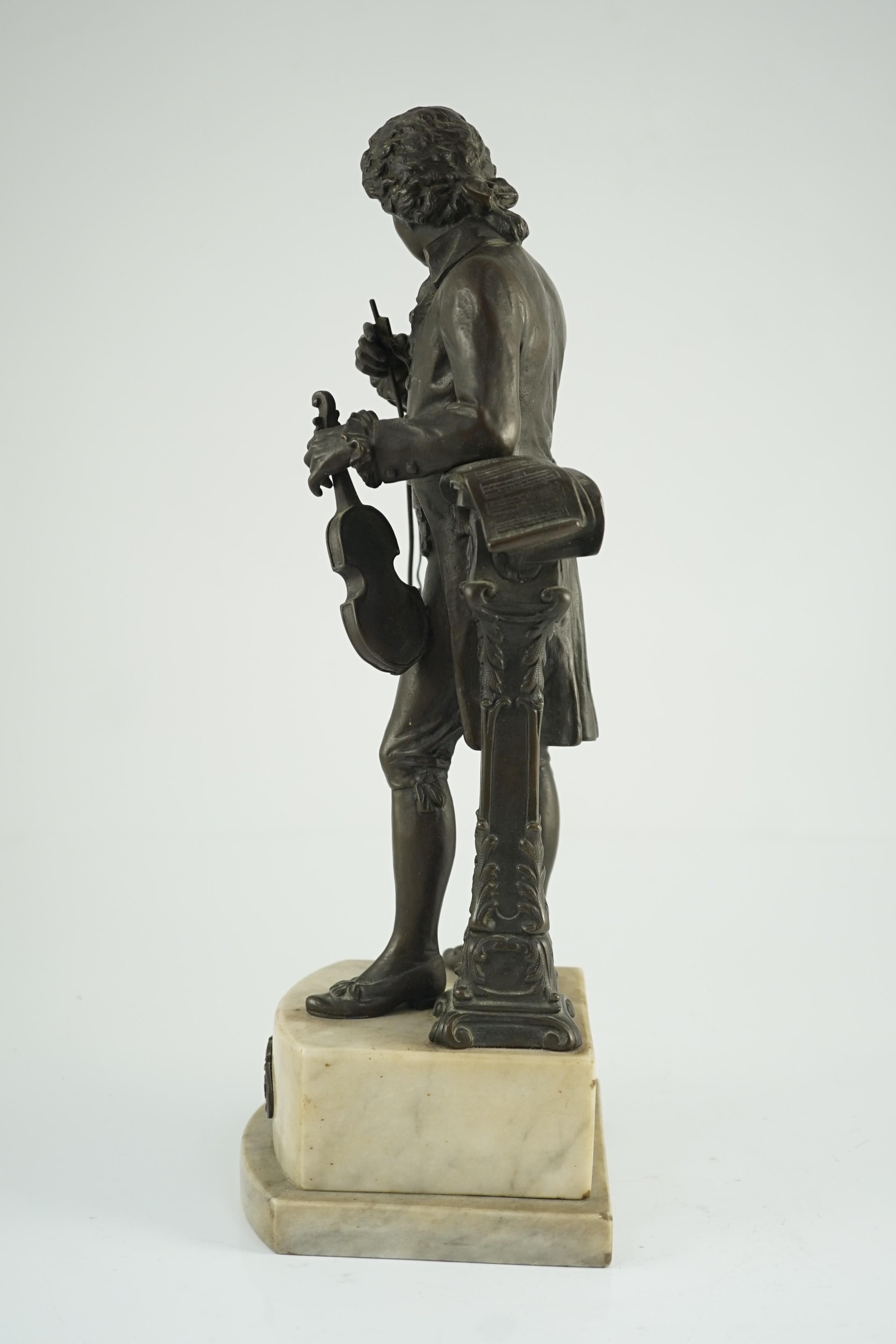 Carl Brose (German, 1880-). An early 20th century bronze figure of Mozart holding a violin, signed - Image 7 of 8